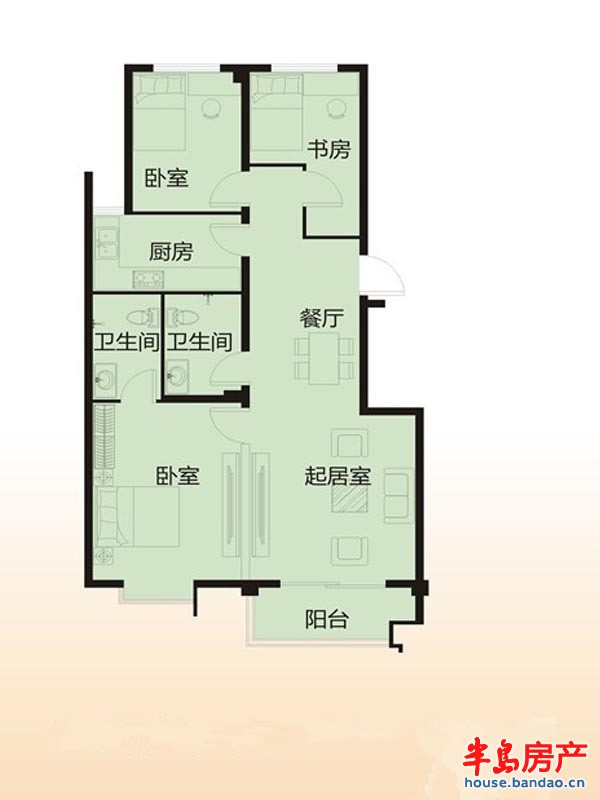 2单元02户型3室2厅2卫1厨 113.62㎡