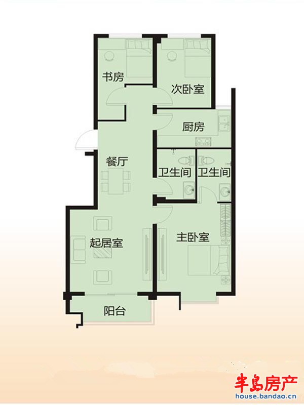 一单元01户型2室2厅2卫1厨 113.62㎡