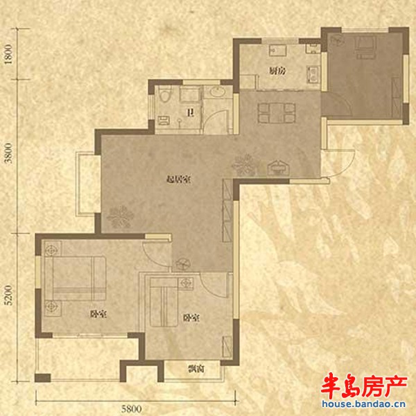 凯景花园一期明媚空间3室2厅1卫1厨 87.80㎡