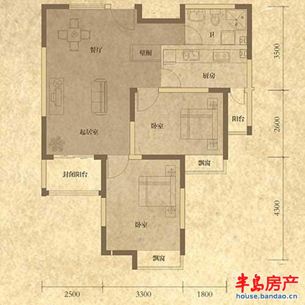 凯景花园一期幸福空间2室2厅1卫1厨 83.33㎡