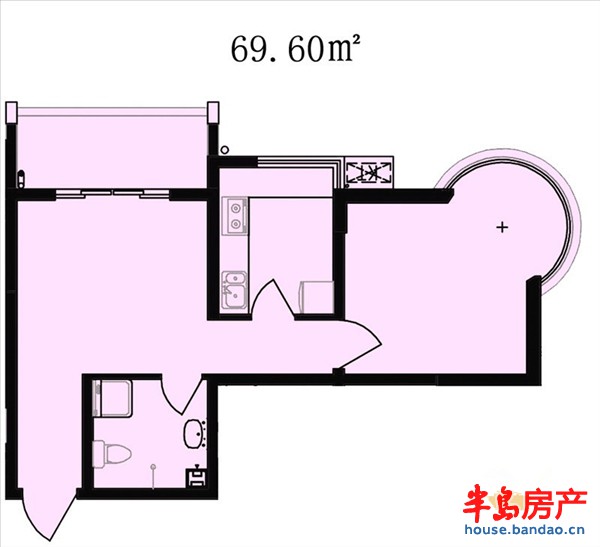 鑫地领海苑户型图1室1厅1卫1厨 69.60㎡