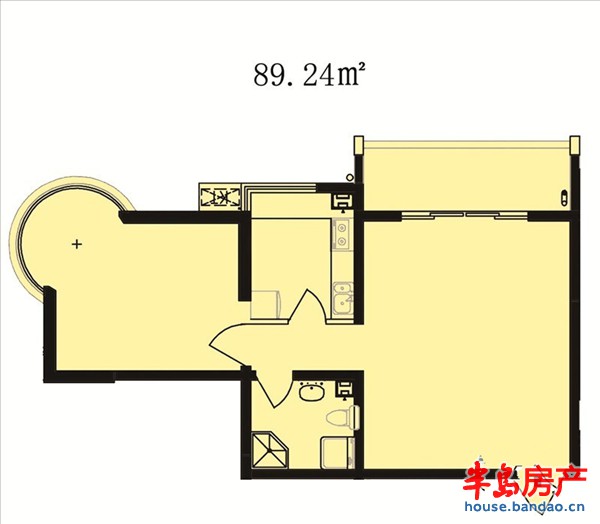 鑫地领海苑户型图1室1厅1卫1厨 89.24㎡