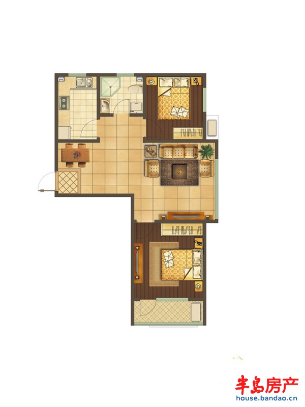 国宏雅居D户型2室2厅1卫1厨 84.00㎡