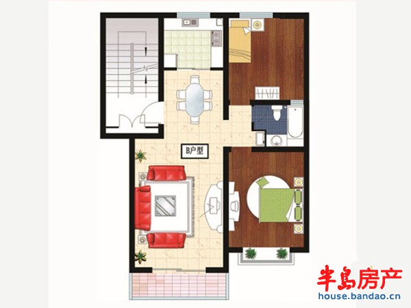 御景世家1、3、10、12号楼2.3单元B户型2室2厅1卫1厨 88.61㎡