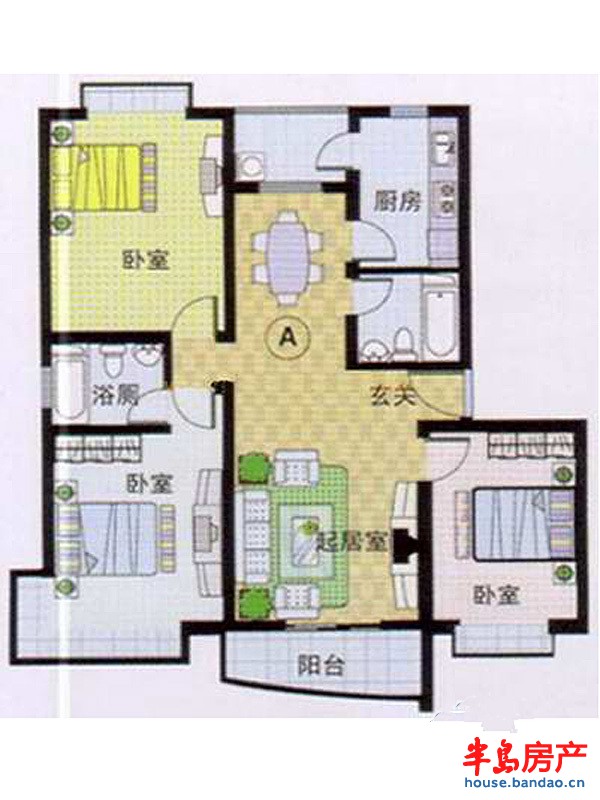 唐街映象D户型3室2厅2卫1厨 120.00㎡