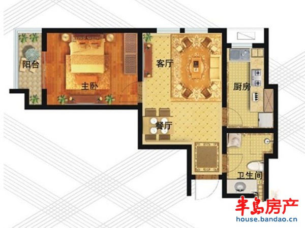 银座广场5A户型1室2厅1卫 62.97㎡