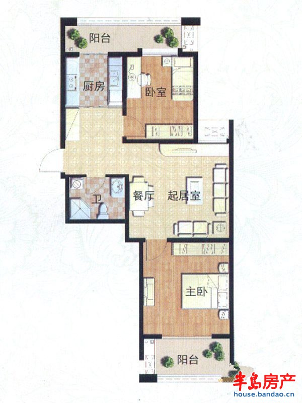 东篱桃源G4户型图2室2厅1卫1厨 88.60㎡.jpg