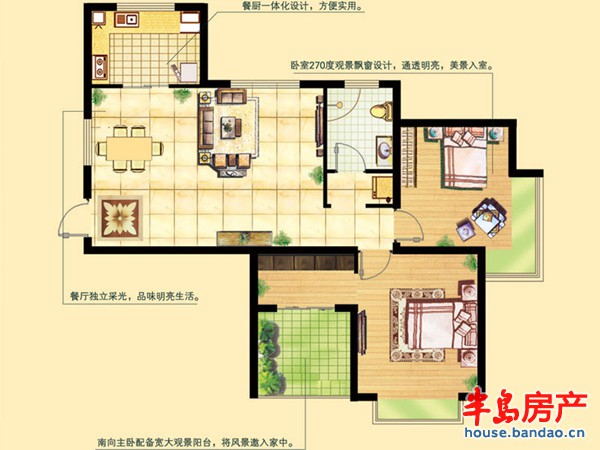 和达和城二期高层7、8、9号楼A’户型2室2厅 88.00㎡