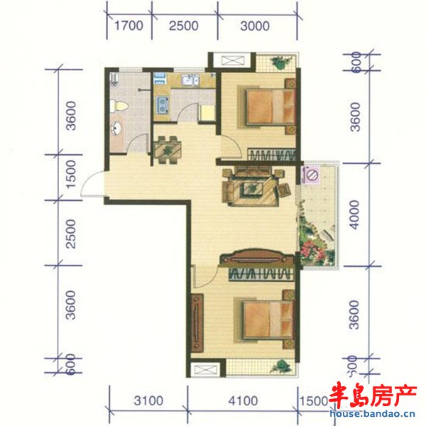 3-F户型2室2厅1卫1厨 88.29㎡