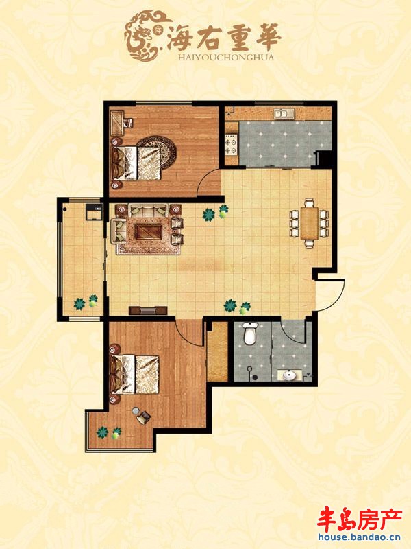 海右重华A2户型图2室2厅1卫1厨 82.62㎡