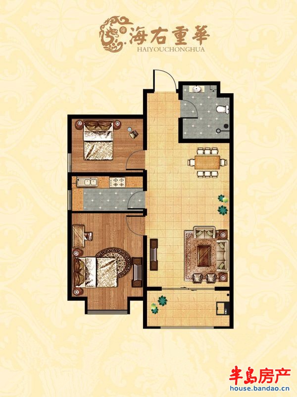 海右重华B2户型图2室2厅1卫1厨 85.59㎡