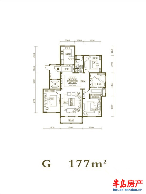 青岛印象山户型图2室2厅2卫1厨 177.00㎡