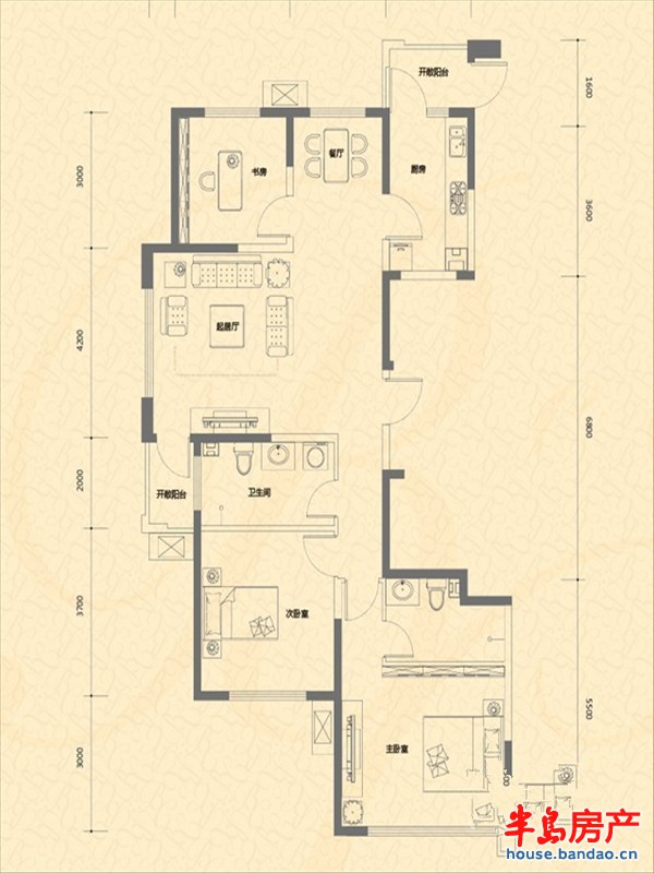 盛世美邦3-A户型户型图3室2厅2卫1厨 140.00㎡