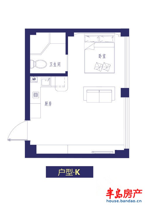 户型K1室1厅1卫1厨 45.00㎡