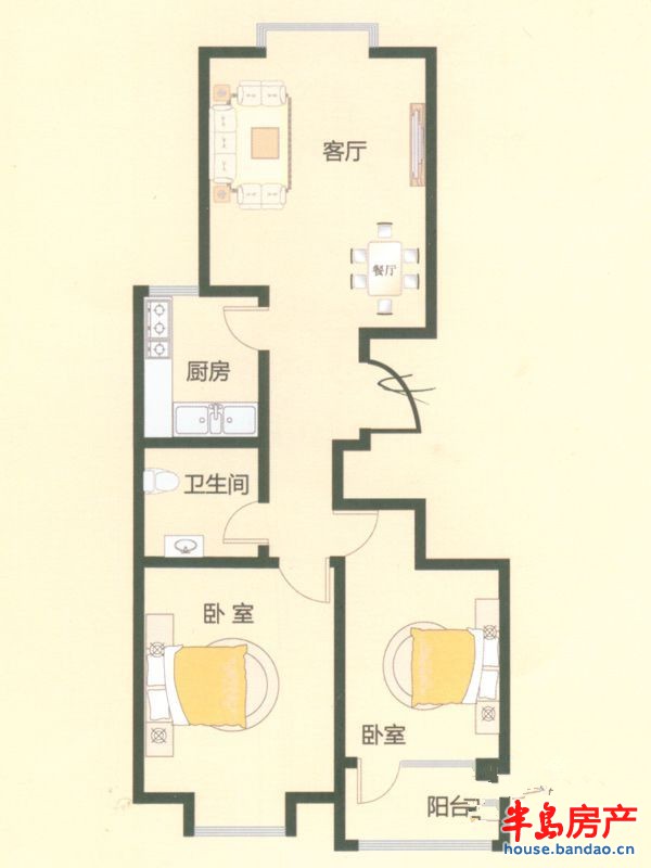 中和居和雅美居户型图2室2厅1卫1厨 83.03㎡