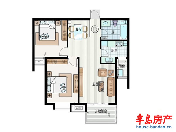 D户型2室2厅1卫1厨 94.26㎡