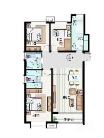 A户型3室2厅2卫1厨 121.87㎡