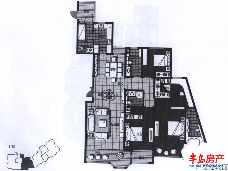 金沙滩壹号户型图3室2厅3卫1厨 210.36㎡