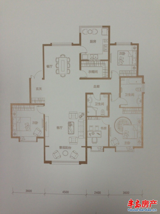 户型A四室两厅两卫175.4平方