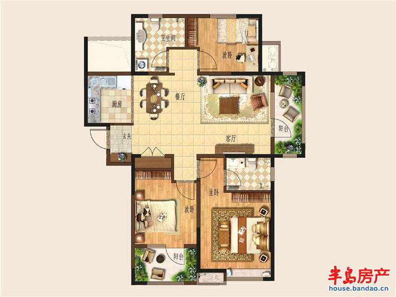 和达城上城户型图2#、3#B2户型 面积:124.00m2