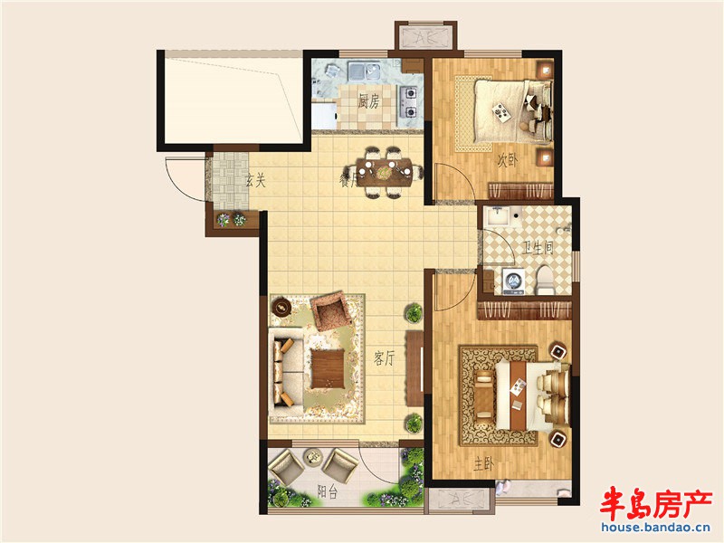 和达城上城户型图2#、3#A1户型 面积:88.00m2