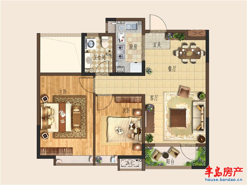 和达城上城户型图2#、3#A2户型 面积:88.00m2