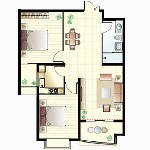 观海华庭 3号楼b2户型 2室2厅1卫92.45㎡