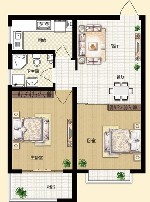 昆泉星港 D栋户型C 2室2厅1卫1厨73.67㎡