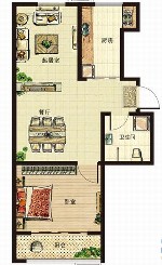 青山绿水 经适房C户型 1室2厅1卫63㎡