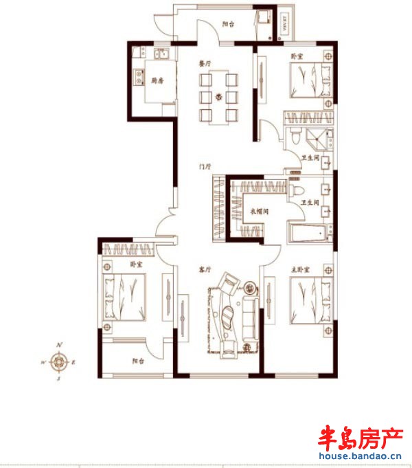 金茂湾B1户型3室2厅2卫1厨 164.00㎡