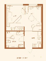 金色海湾A3户型一室一厅一卫45.08㎡ 1室1厅1卫1厨45.08