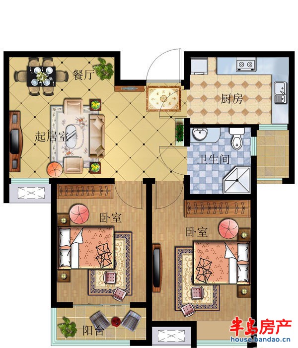 盈秀花园3#标准层B户型2室2厅1卫1厨 82.26㎡