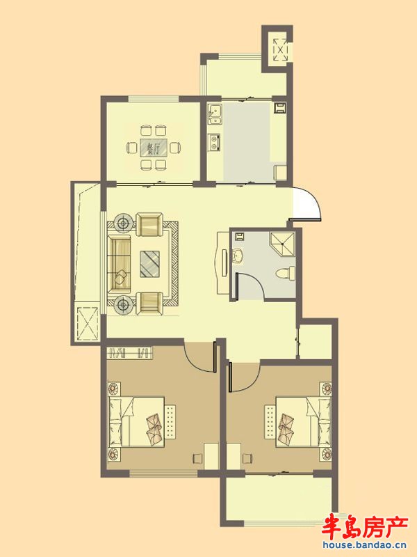 中房馨街里乐居户型2室2厅1卫1厨 89.00㎡