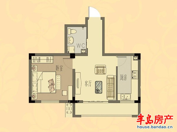 中房馨街里玲居户型1室1厅1卫1厨 58.00㎡