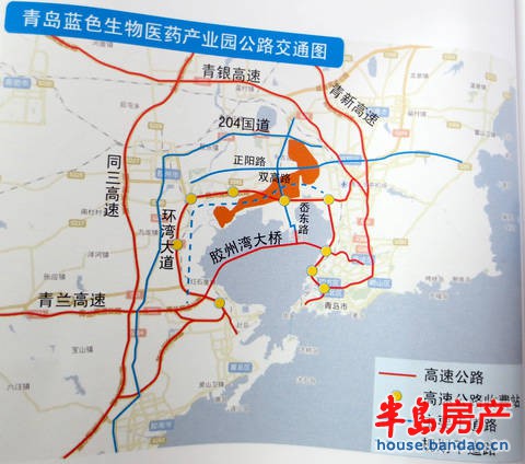 青岛蓝色生物产业园公路交通图