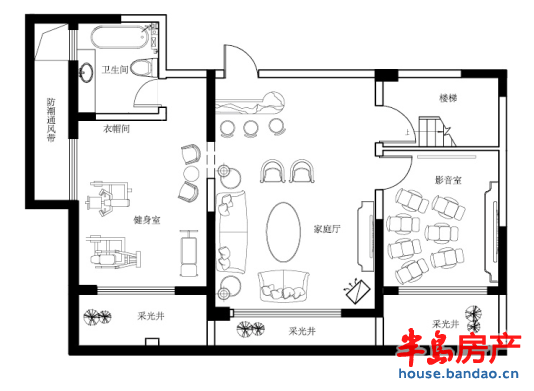 洋房户型A 负一层 两室一厅一卫