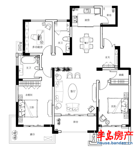 洋房户型B 约139㎡ 二层 三室两厅两卫