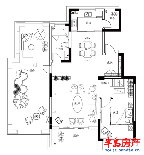 洋房户型E 约156㎡ 复式首层 一室两厅一卫